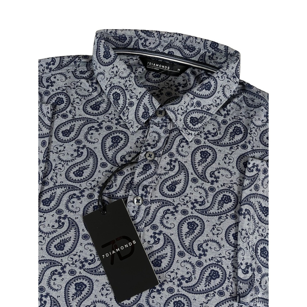 7 Diamonds Palmer Blue Paisley Pima Cotton 4 Way Stretch Polo Shirt Men's M NWT